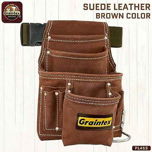 Graintex PL45S 10 Pocket Nail and Tool Pouch Suede Leather with 2" Webbing Belt