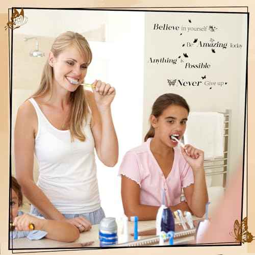 Geyoga 12 Pcs Inspirational Quote Mirror Decals Vinyl Positive Saying Affirmations Mirror Stickers Motivational Window Decals Peel and Stick for Home Office Staff Bathroom Wall Art(Butterfly)