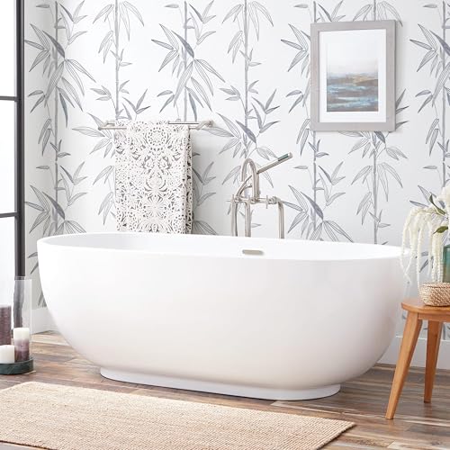 Peel and Stick Grey and White Leaf Wallpaper - Boho Removable Bamboo Contact Paper for Walls - Self Adhesive Decorative Paper 17.3" x 118"
