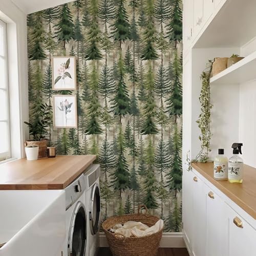 Okydoky Forest Peel and Stick Wallpaper, Green Tree Self-Adhesive Wall Paper, Removable Contact Paper for Bedroom Cabinet Decoration 17.3"x118", No.A03180D-3