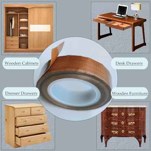 2-Rolls Drawer Slide Tapes, Low Friction Tape, Slippery Woven Glide Tape, 1/2Inch x 33Feet Wear-Resistant Sliding Tape for Reducing Drag and Noise,for Wood Dresser Drawer/Cabinet/Desk, Brown