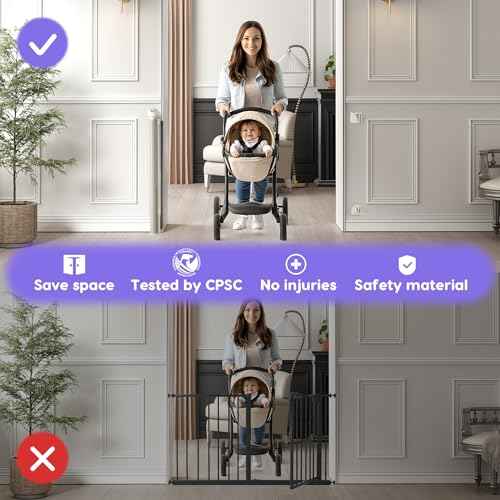 Retractable Baby Gate, Baby Gate for Stairs Auto-Lock, Dog Gates for Doorways Safety, Extends to 34.5x55in, White