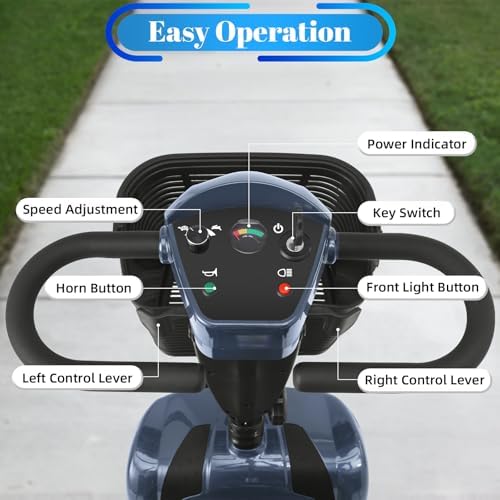 30-60 Miles Ecomobi MS02 Long Range 4 Wheels Electric Mobility Scooter for Adults/Seniors, 350W E-Wheelchair Device w/25Ah Extended Battery, Dual Baskets Compact Mobile for Travel