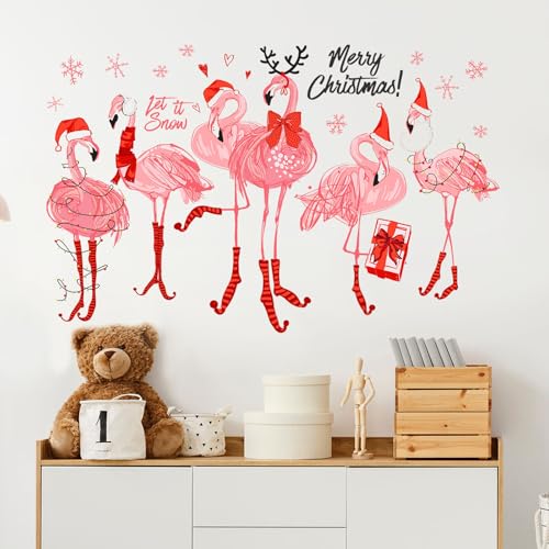 Chrismas Wall Stickers Flamingo Wall Decals for Girls Kids Bedroom Nursery Living Room TV Wall Decor