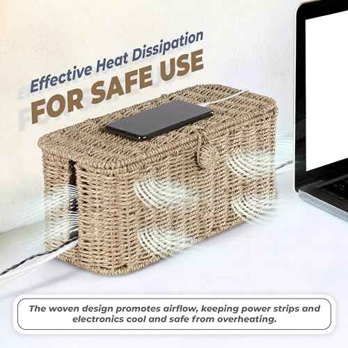2-Pack Large Cable Management Box, Natural Rattan Cable Cord Organizer Boxes for Power Strip ? 2 Open Slots Cords Hider Box for TV Wires, Computer, Router, USB Hub and Under Desk Power Strip