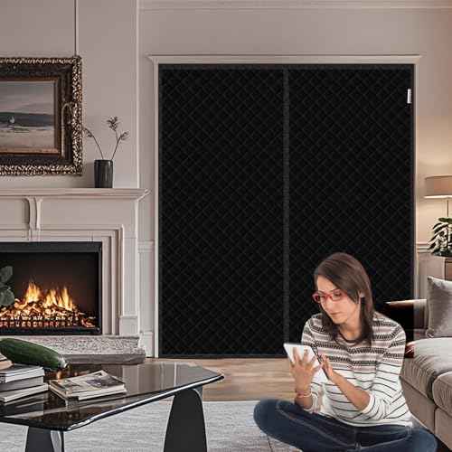 Magnetic Thermal Insulated Door Curtain Fit Door Size 72" x 80", Quilted Oxford Fabric Thicken Cotton Fill, Winter Door Cover Keep Cold Draft Out, Blanket Insulation for Front Patio Doors Black