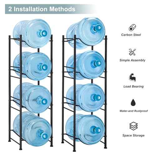 MOOACE 4-Tier Water Jug Rack, 5 Gallon Detachable Water Bottle Holder Organizer Storage Rack, Black