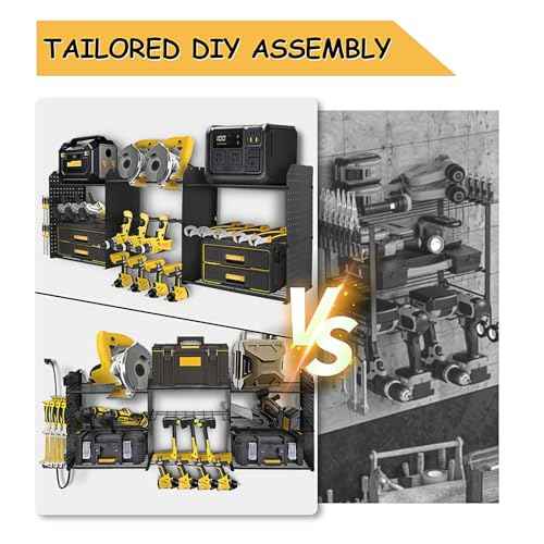 Tool Organizer Wall Mount, 3 Layer Storage Rack, 45 inch long, extra storage space, Heavy Duty Rack for Drill Bit Metal Power Tools, Storage Shelf with Charging Station for Garage Organization