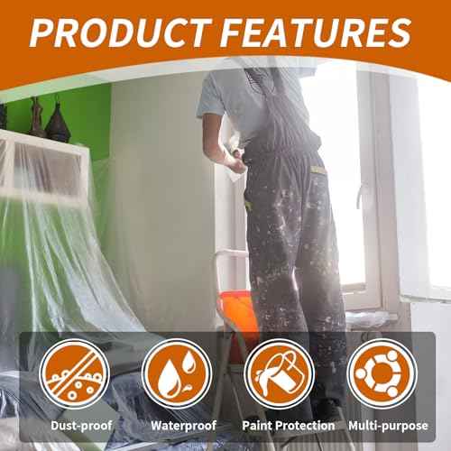 Plastic Drop Cloth,12 x 9 Ft Plastic Sheeting for Painting,Thick Dust-Proof Tear-Resistant Painters Plastic Dust Tarp for Furniture Car(2 Pack)