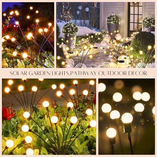 OZS 10 Pack Total 80 LED Solar Garden Lights Fairy Outdoor - Solar Firefly Lights Outdoor, Sway by Wind, Waterproof for Garden Patio Pathway Fairy Decoration (Warm White)