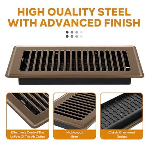 Floor Register 4x10, 12 Pack Brown Floor Vent Covers for Home Floor Heavy Duty Steel Walkable Floor Vents Air Vent Covers for Sidewall and Floor
