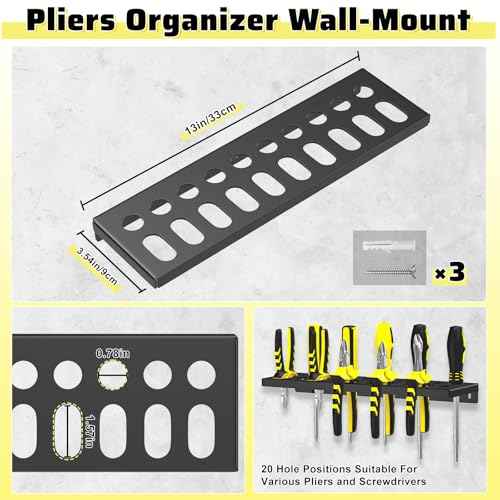 Wall Mount Screwdriver Organizer, Pliers Holder, Hammer Rack, Metal Storage Board, Power Tool Organizer for Workshop Shed Garage Workbench Home, 4 Pcs
