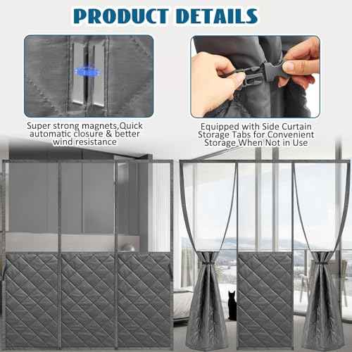 Magnetic Thermal Insulated Door Curtain with Visible Windows for 72" x 80" Doors, Thicken Made of Oxford and Cotton Insulated Curtain for Winter Sliding, Patio and French Doors