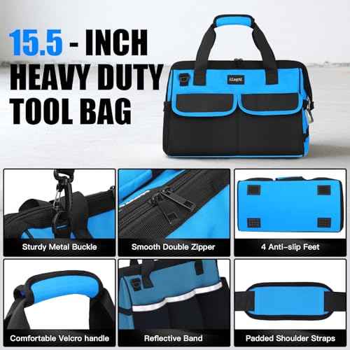 Tool Bag -15 inch Wide Mouth Men's Tool Bag - Used for tool storage, handling, and organization, for home DIY and equipment storage
