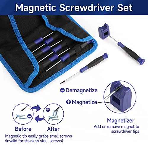 WORKPRO 12 in 1 Torx Screwdriver Set with T3 T4 T5 T6 T8 T10 Security Torx Bit & Tweezers, Precision Magnetic Screwdrivers, Pry Bars, Spudger for Eyeglass, Watch, Computer, Laptop, Phone, with Pouch