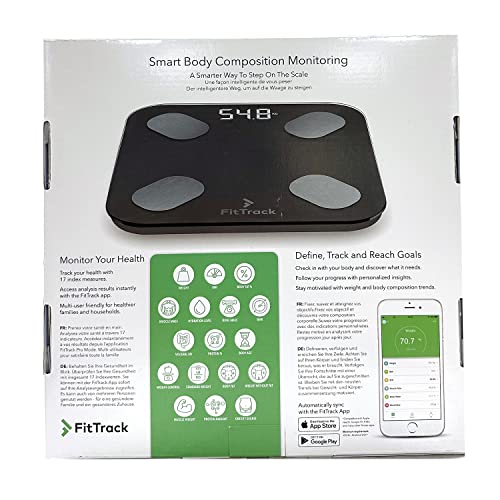 FitTrack Dara Smart BMI Digital Scale - Measure Weight and Body Fat - Most Accurate Bluetooth Glass Bathroom Scale (Black)