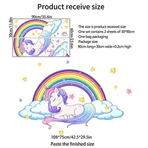 Unicorn Wall Decals Art Rainbow Peel and Stick Stickers - Waterproof With Star Cloud for Girls Kids Bedroom Nursery Playroom Decor