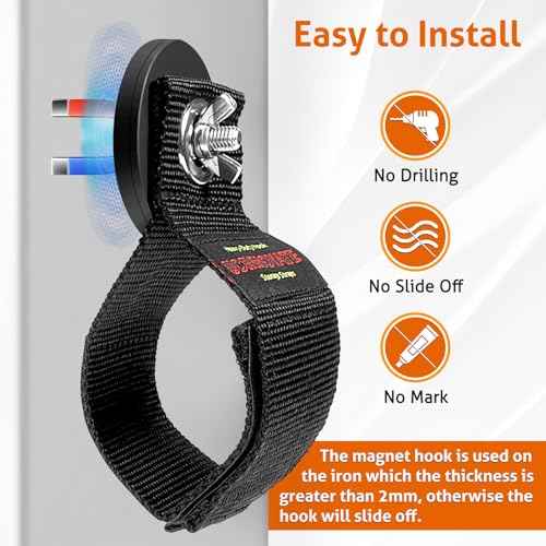 UCINNOVATE Heavy Duty Magnetic Hook Straps 4 Pack, 2.59INCH Magnetic Storage Hooks, Magnetic Tool Holder, Powerful Garage Storage Hook Ties, Extension Cord,Hose, Cable, Rope,Tools,Workshop,Pick-up