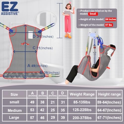 500lbs Mesh Full Body Sling for Lift - Patient Transfer Sling with Wide Pads for Elderly & Disabled,Compatible and Multi-Scene Transfer