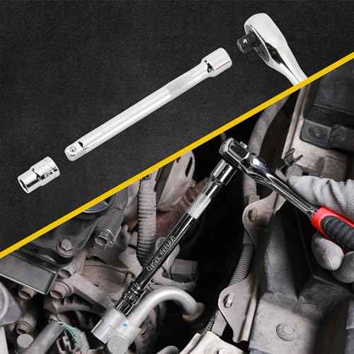 Mayouko 21PCS 3/8" Drive Ratchet Socket Wrench Set, Drive Socket Set with Shallow Sockets, 6-24mm, Extension Bar 6", Standard, 72 Tooth Quick Release Reversible 3/8" Drive Ratchet Handle, CR-V Steel