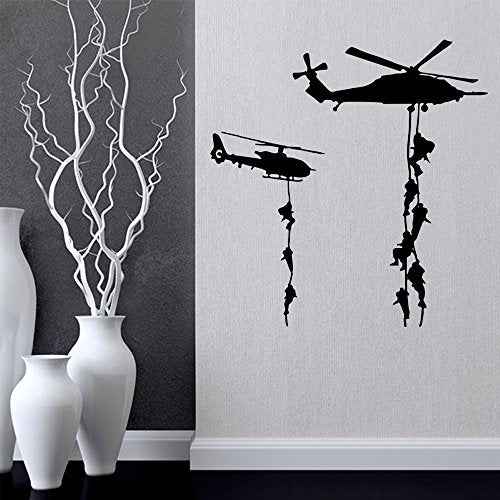 22x22 Helicopter Army Soldier Wall Stickers PVC Vinyl Art Decals Teens Boys Men Military Fans Bedroom Home Decoration