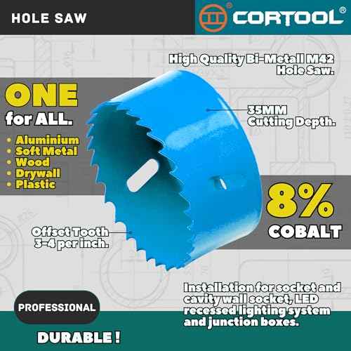 3-1/2 Inch Hole Saw with Arbor for Metal and Wood Cutting, Bi-Metal Hole Cutter, 3-1/2" Hole Saw Kit for Drywall, Wood, PVC Boards, Fiberglass and Vent Pipes