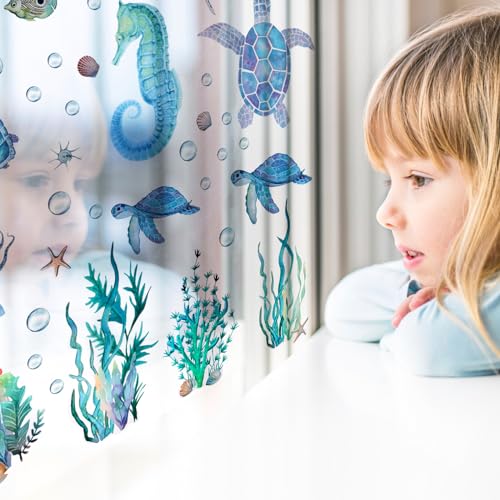BLMHTWO 2-Piece Sea Turtle Wall Decal Set - Under The Sea Wall Decals for Bathroom, Living Room, Bedroom