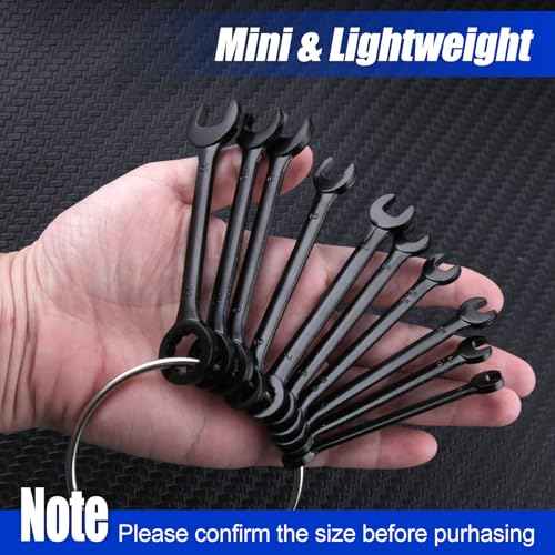 Mini Wrench Set Metric 10-Piece Ignition Wrench Set, 4-11mm Open End and Box End Combination Wrenches, Super Thin Small Wrenches with Zipper Bag and Key Ring for Small Fasteners, Black