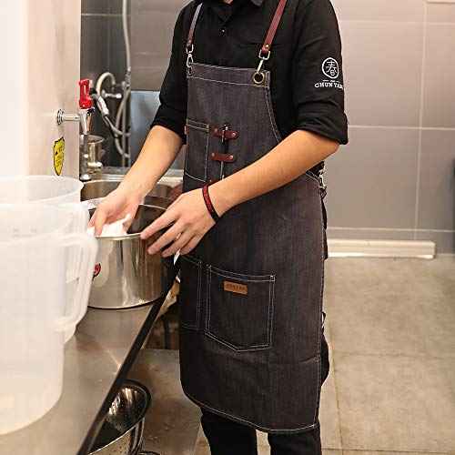 Denim Apron with Pockets for Men Women, Tool Work Apron for Chef Cooking BBQ Garden, Painting Woodworking, Gift for Him and Her