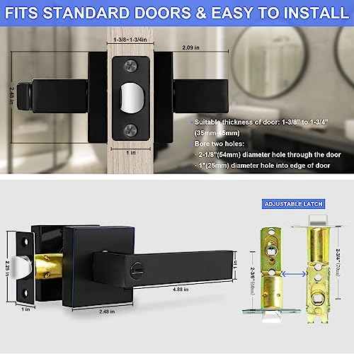 Privacy Door Levers, 4 Pack Matte Black Door Handles Heavy Duty Bed and Bath Door Locks Interior Keyless Locksets, Reversible for Left Right Handed Doors
