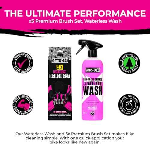 Muc-Off Waterless Bike Wash 750ml + 5x Premium Brush Set | No Water Bike Cleaner with Biodegradable Formula | Spray and Wipe Easy Bike Cleaning | Streak-Free Spray Cleaner Safe on Carbon Fibre