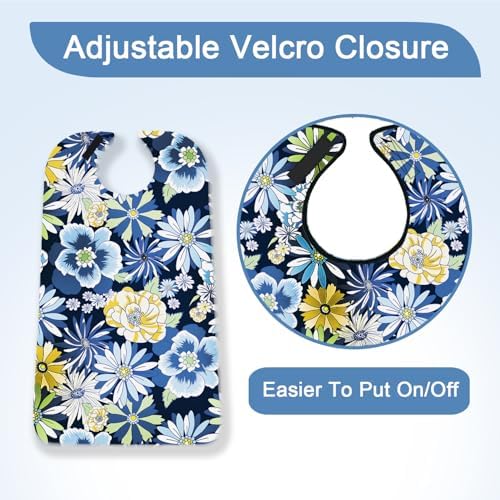 Adult Bibs with Crumb Catcher, Washable and Adjustable Adult Bibs for Women Men Elderly Seniors