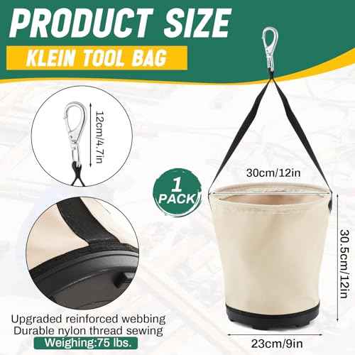 Heavy Duty Tool Canvas Bucket 12 x 12 x 9 Inches Tapered Wall Bucket Bag, Thickened 14 Ounce Canvas Material, Plastic Bottom High Weight Load, Load Capacity up to 100 Lbs