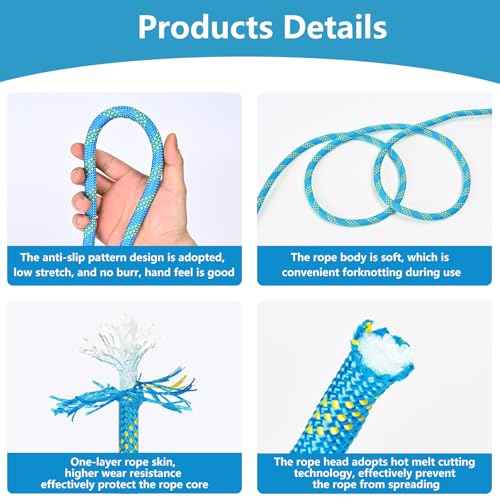 Arborist Rigging Rope - Blue 1/2 in x 150 Ft Static Bull Rope for Climbing Tree Felling Pulling Various Outdoor Applications Construction Swing Sailing