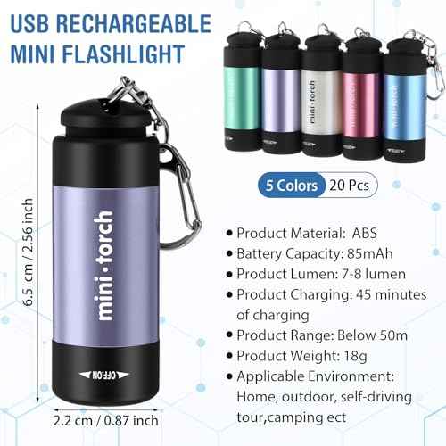 Mudder Mini Keychain Flashlight USB Torch Rechargeable Colorful LED Flashlight High Powered Keychain Lamp Bulk Handheld Waterproof Pocket Light for Emergency Camping Hiking