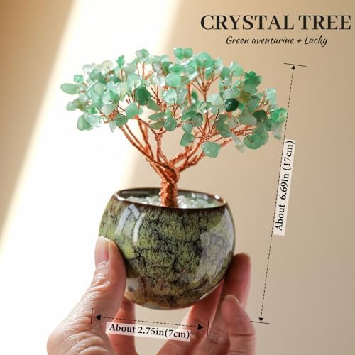 Runyangshi Crystal Tree of Life - Natural Green Aventurine Gemstone Tree, Handcrafted with 216 Crystal Gravel, for Feng Shui, Luck, Prosperity, Abundance, Home Decor, Spiritual Gift for Women