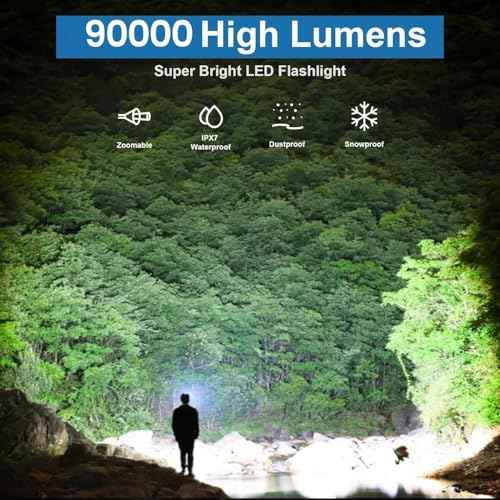 Rechargeable Flashlights 90,000 High Lumens - 2 Pack, Super Bright LED Flash Light with 5 Modes, 12 Hour Brightest Waterproof Handheld Flashlight for Home, Camping