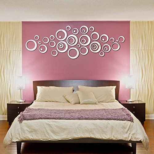 Shappy 72 Pieces Removable Round Mirror Wall Decal Circle Wall Mirror Stickers Silver Acrylic Decals for Living Room Bedroom Home Wedding Office Home Decor, 2.5-13.5 cm