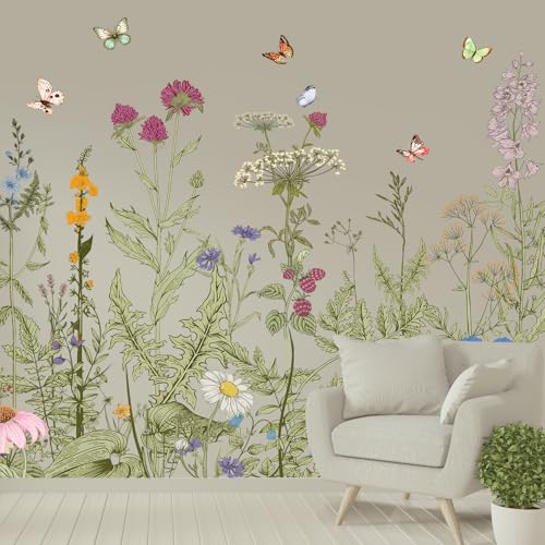 Poppy Flower Wall Stickers Bird Butterfly Wall Decor Decals Peel and Stick Floral Wall Home Glass Window Art Decor for Bedroom Living Room Offices Home Decoration