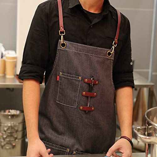 Denim Apron with Pockets for Men Women, Tool Work Apron for Chef Cooking BBQ Garden, Painting Woodworking, Gift for Him and Her