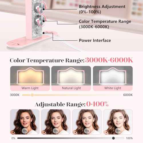 Yokilly Arc Half Moon Light: 34" Shadow-Free Half Moon Light for Desk Salon - Foldable LED Desk Lamp with Stepless Brightness for Manicurist (Pink)