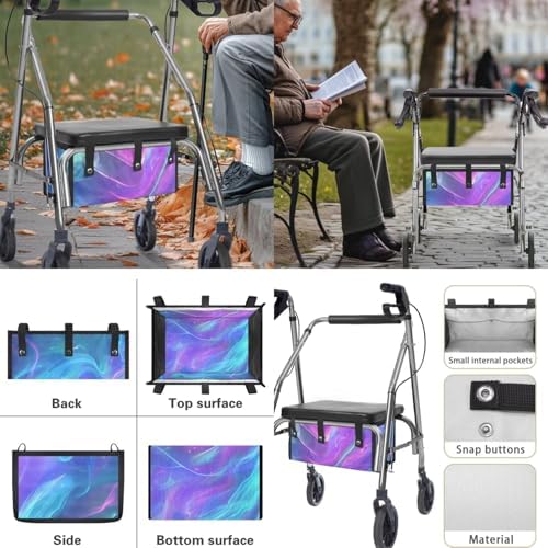 LedBack Blue Purple Walker Accessories 3 Piece Set Rollator Walker Seat and Backrest Covers, Walker Storage Bags Lightweight Rollator Seat Cushion Covers and Organizer Bag
