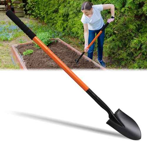 Small Shovels for Digging, Garden Spade Shovel Beach Shovels with 43.3in Handle,Heavy Duty Portable Metal Shovel for Gardening Camping Trenching Digging Landscaping,Off-Road Use, Orange