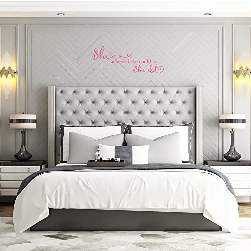 She Believed She Could so She Did - Pure Black Vinyl Wall Decal Carved Letters Girls Inspirational Quote Positive Kids Saying Sticker Home Art Decoration - Pink