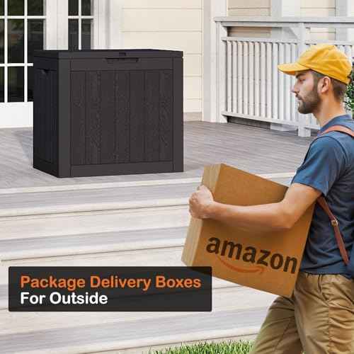 Sweetcrispy Deck Box with 31 Gallon Capacity, Weatherproof Resin Lockable Outdoor Storage for Secure Package Deliveries and Indoor Storage in Garden or Patio, Backyard