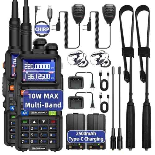 BAOFENG UV-10R MAX Ham Radio Upgraded 10W Long Range Handheld NOAA Emergency Weather,Rechargeable Walkie Talkie with 2500mAh Battery,Speaker Mic,Tactical Antenna,Type-C Charging,2 Pack Gifts