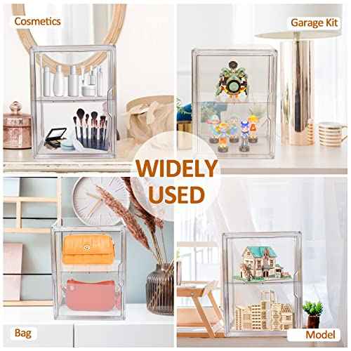 2 Pack XX-Large Clear Stackable Storage Bins with Magnetic Lid Handbag Display Case for Closet 2-Tier Acrylic Purse Organizer Dustproof Luxury Bag Container Box for Cosmetics Figures Makeup