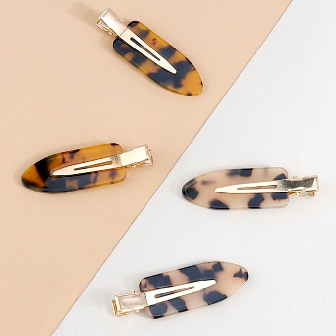 Canitor No Bend Hair Clips - Women's Resin Flat Tortoise Shell Clips for Hairstyling, Makeup, and Salon (4Pcs)