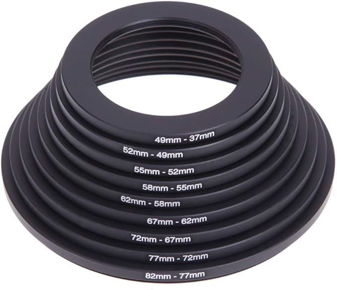 Tookie 18Pcs Filter Ring Adapter Set, 37-82mm Metal Step Up/Down Rings Lens Adapter Filter Set Compatible with Digital SLR Camera