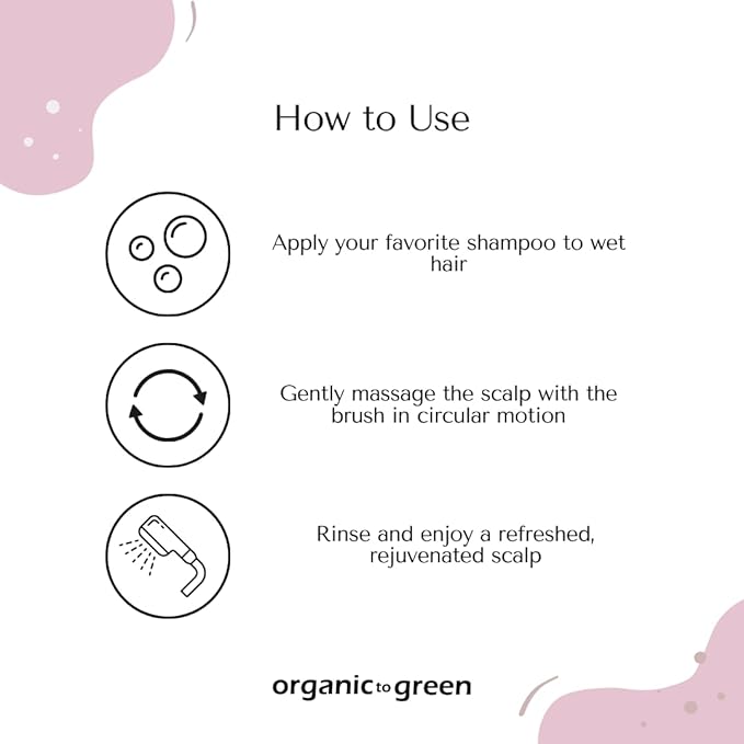 Organic To Green - Silicone Hair Brush (Pink) Soft Silicone Bristles to Remove Dandruff, Waterproof Hair Scrubber for Both Wet Dry Hair, Suitable for Men & Women (Pink)